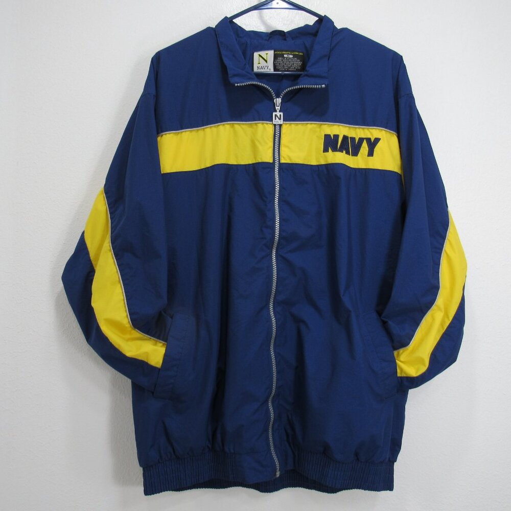 Vtg 1990 Authentic Navy Accelerate Your Life Medium warm up Navy track jacket - Picture 15 of 16